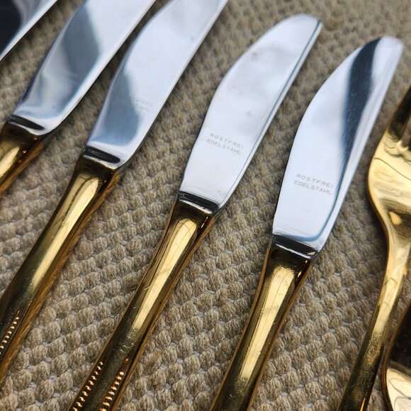 SBS Solingen Germany 23/24K Gold Plated Flatware Set Service for 6 plus 35 Piece - Picture 8 of 15